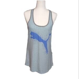 Puma Size Medium Blue & Grey Racer Back Tank Top Striped Athletic